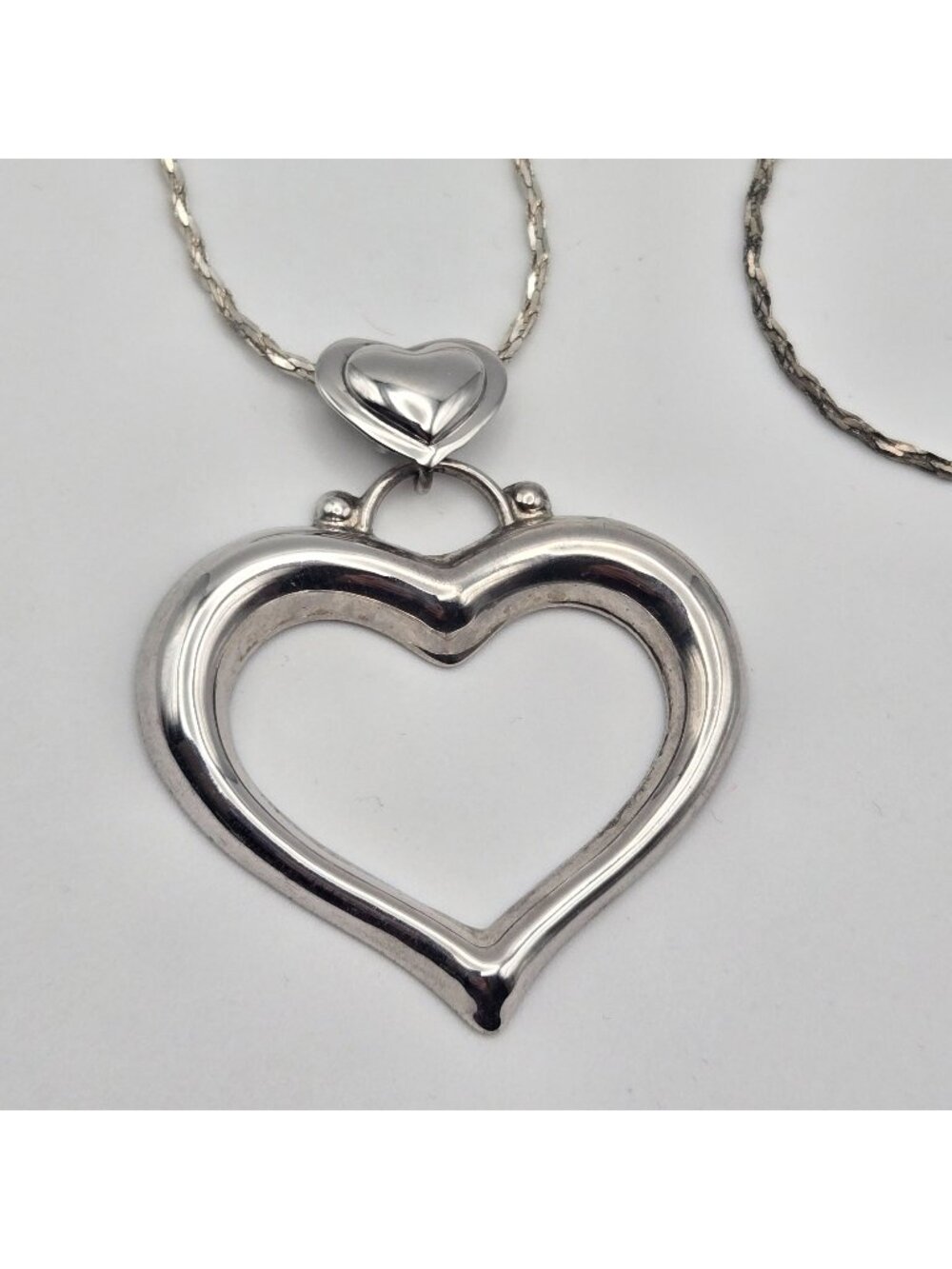 Vintage 925 Sterling Silver Open Heart Pendant Necklace 18" ATI Mexico 12g